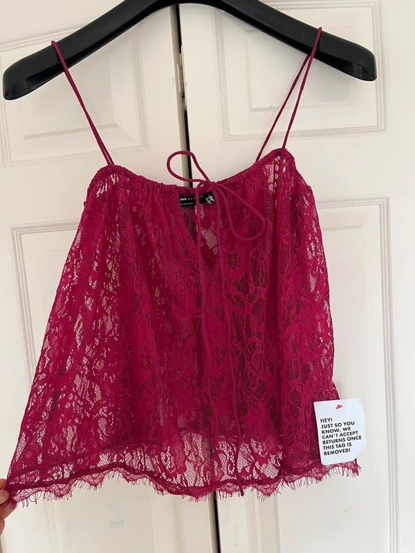 ASOS Burgundy Pink Sheer Lace Cami Top - Y2K Style