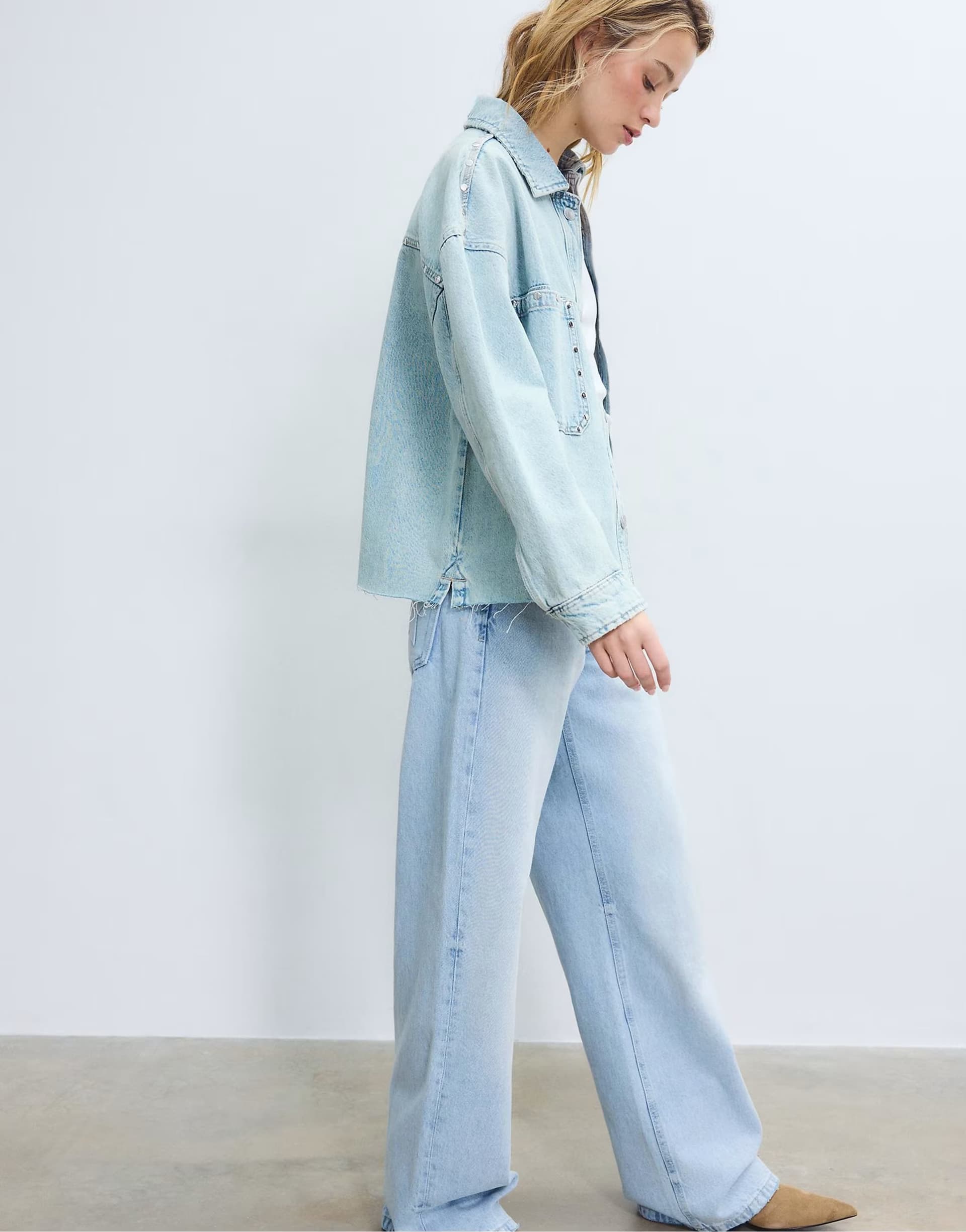 ASOS Stradivarius studded denim co-ord in mediunm blue denim