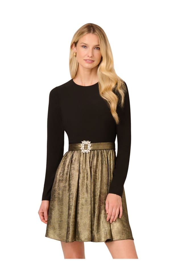 Adrianna by Adrianna Papell Adrianna by Adrianna Papell Women's Jersey Metallic Short Dress in Black - 2