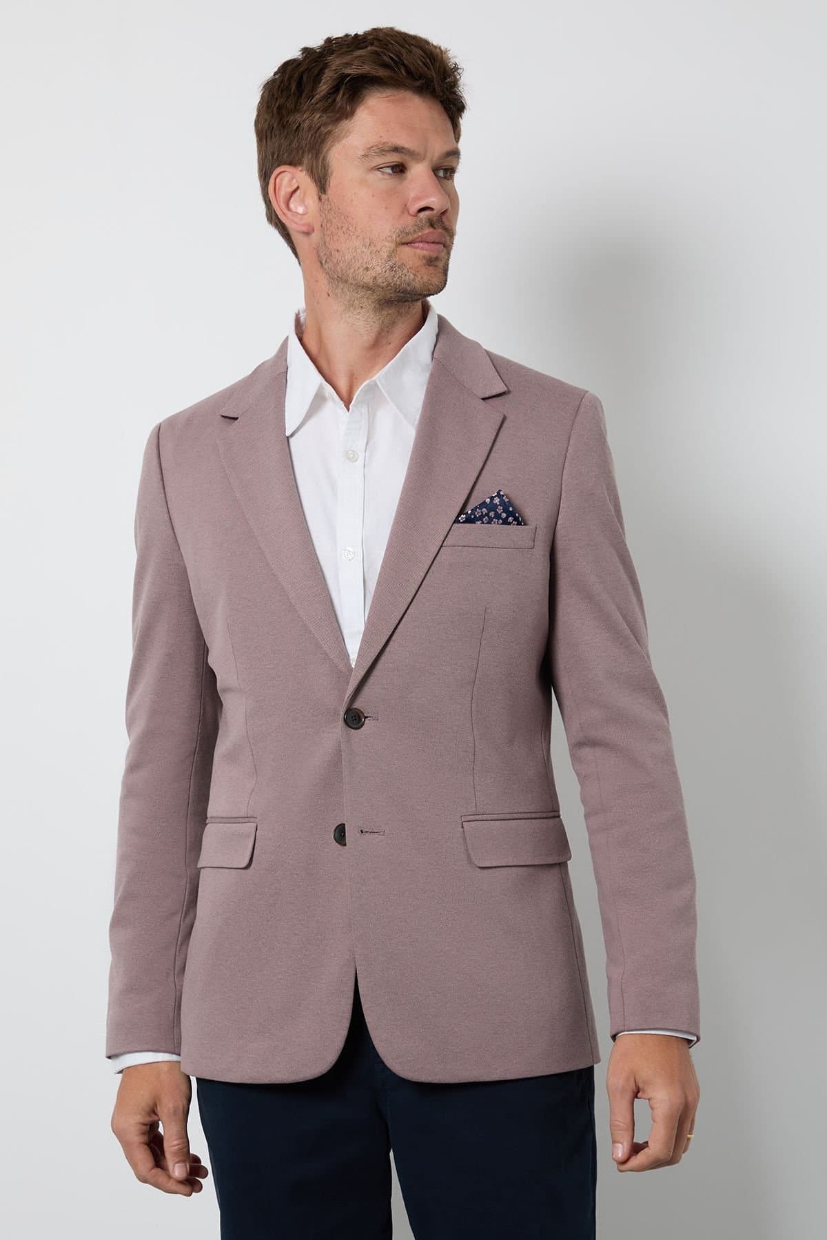 Burton Burton Men's Dusty Pink Birdseye Slim Fit Blazer
