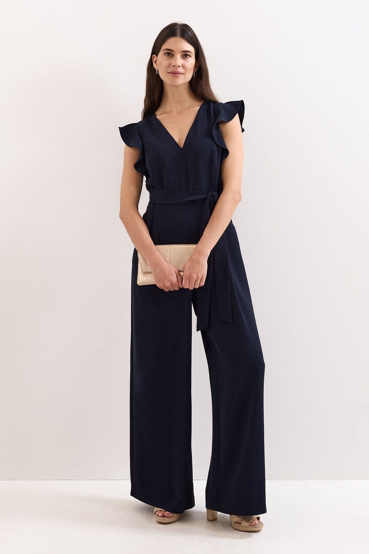 Phase Eight Phase Eight Women's Kallie Frill V-Neck Jumpsuit in Dark Navy