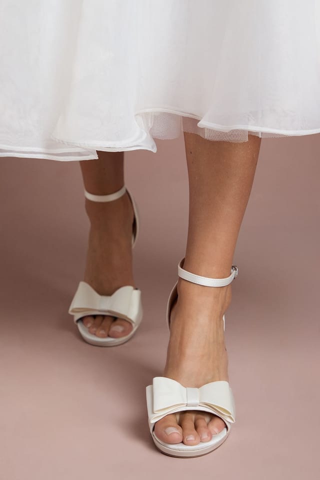 Coast Coast Women's Bridal Tala Satin Structured Bow High Heel Platform Sandals in White - 2