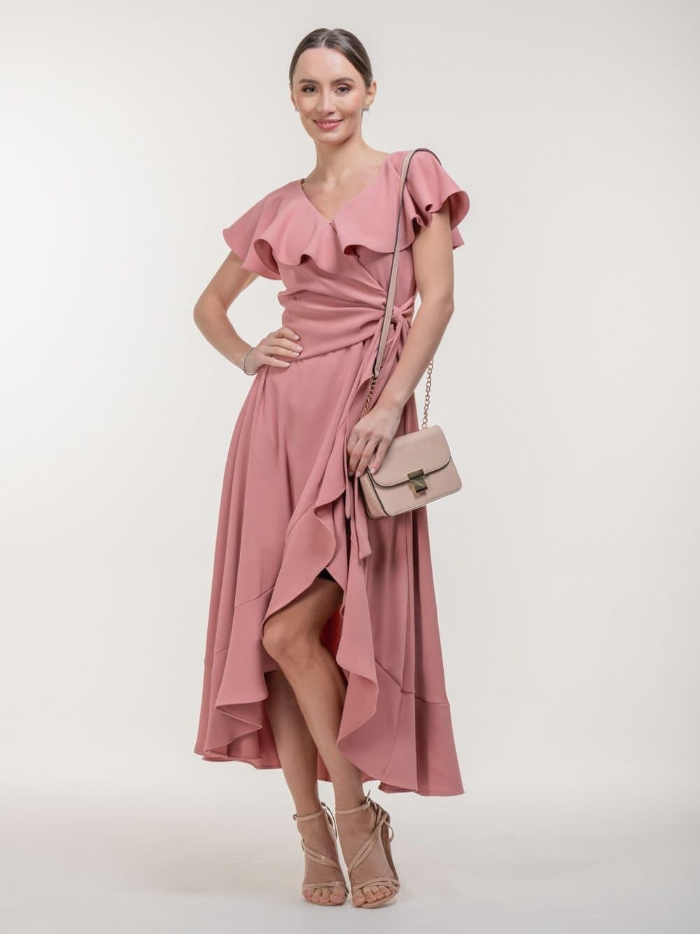 Jolie Moi Jolie Moi Women's VELLA FRILL WRAP MAXI DRESS in Mauve