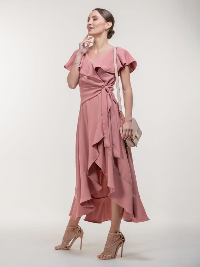 Jolie Moi Jolie Moi Women's VELLA FRILL WRAP MAXI DRESS in Mauve - 2