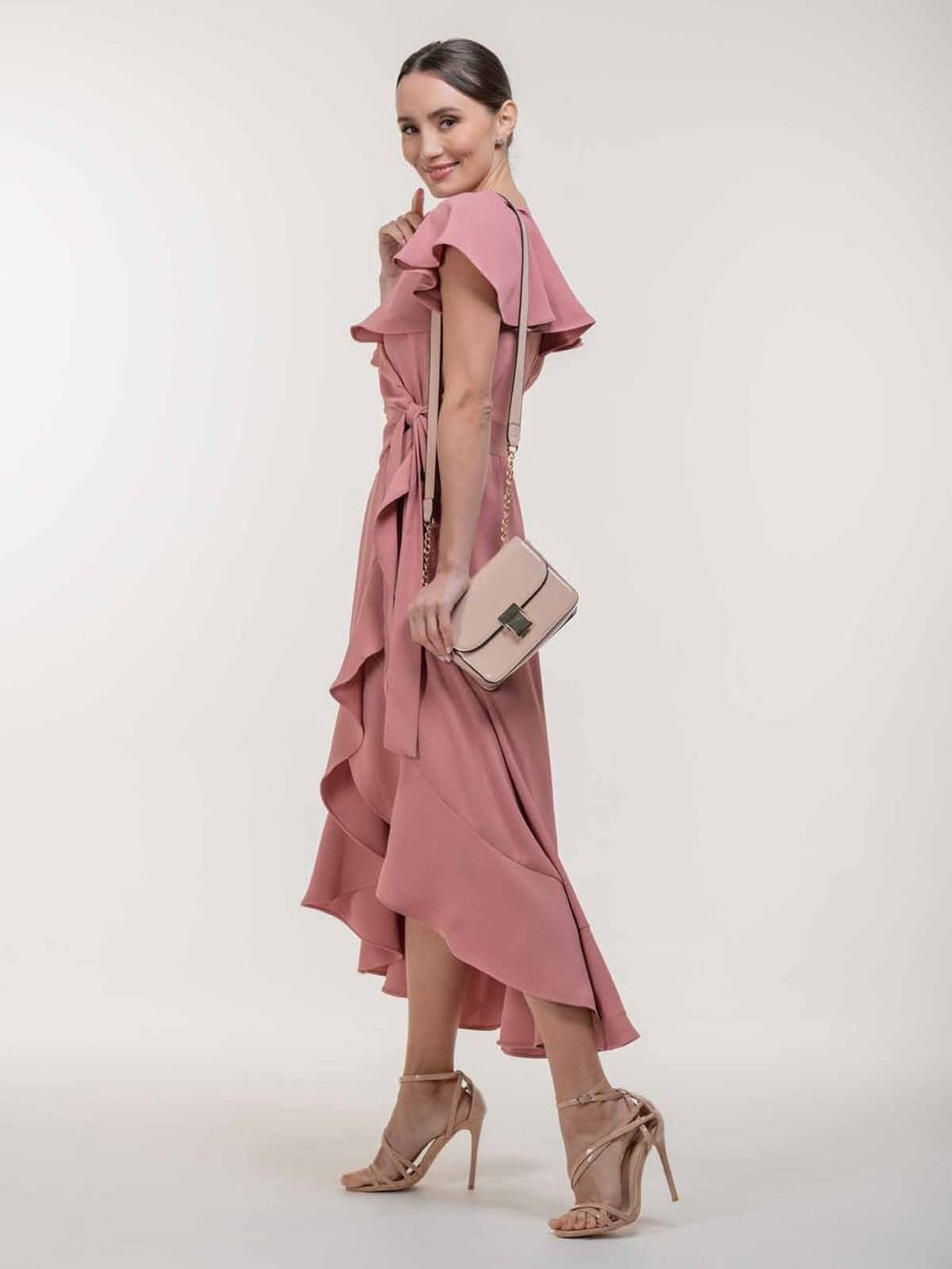 Jolie Moi Jolie Moi Women's VELLA FRILL WRAP MAXI DRESS in Mauve - 4