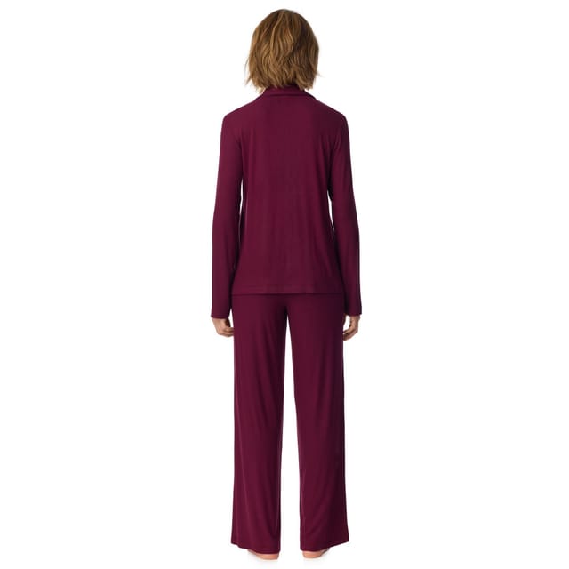DKNY DKNY Women's Long Sleeve Notch Top & Pant Sleep Set in Maroon Banner Burgundy - 2
