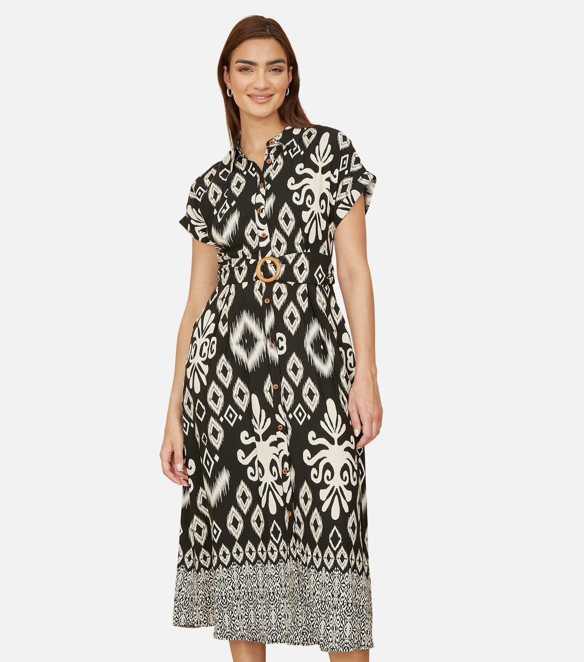 Yumi Black Patterned Midi Shirt Dress