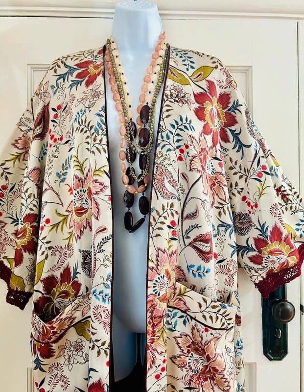Zara Satin floral print kimono jacket wedding special occasion holiday evening 16/18