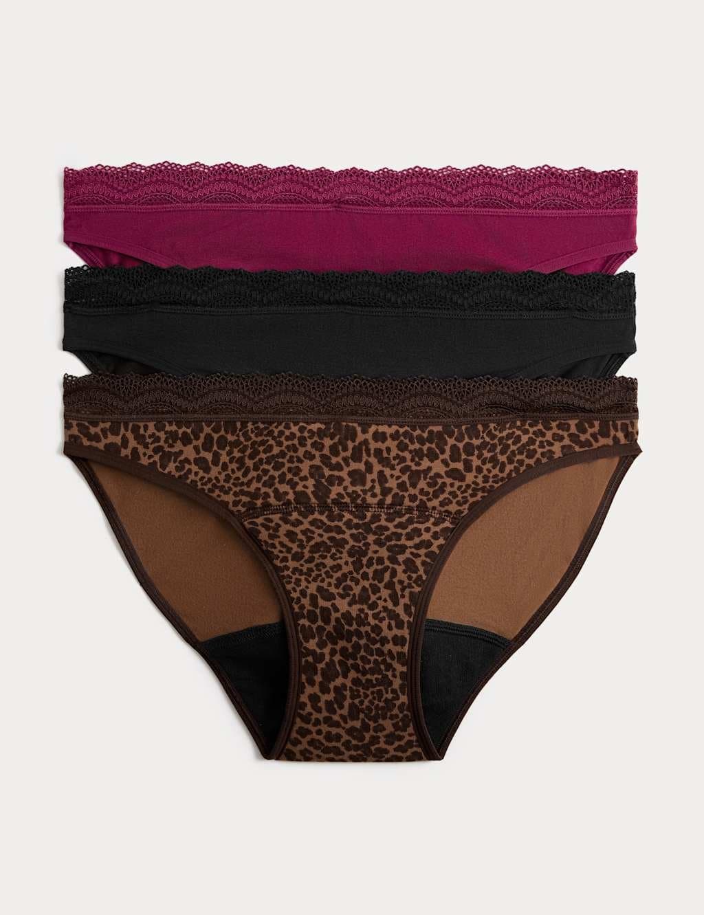 Marks & Spencer M&S 3 Pack Cotton Rich Period Bikini Knickers Brown Mix