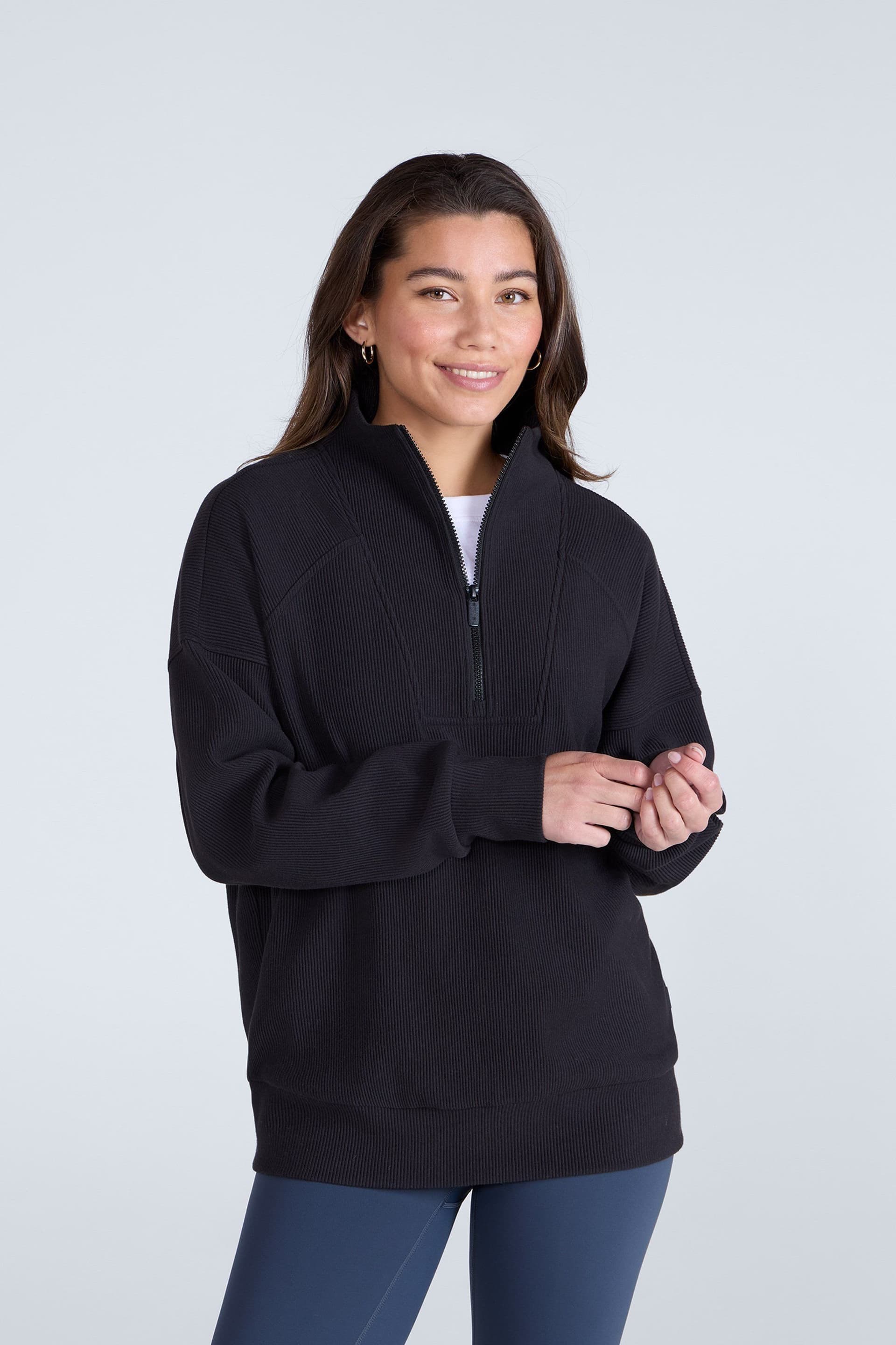Animal Animal Women's Black Ribbed Half Zip Sweatshirt
