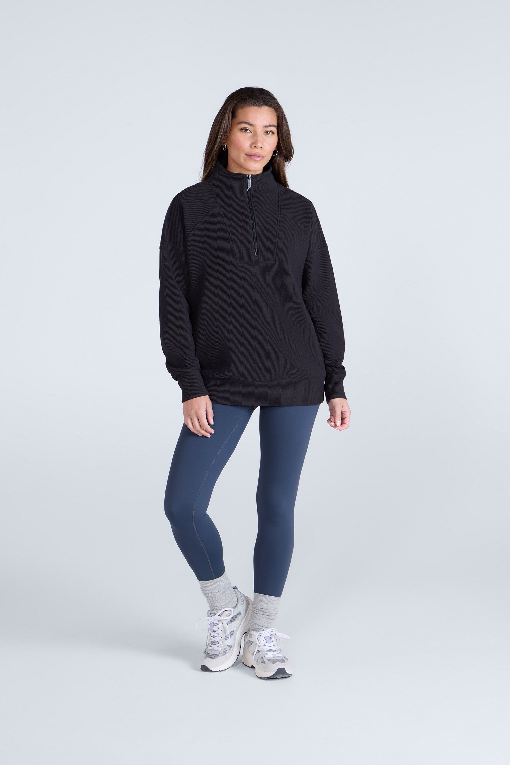 Animal Animal Women's 'Ottoman' Warm Comfortable Soft Casual Half Zip Ribbed Sweatshirt in Black - 2