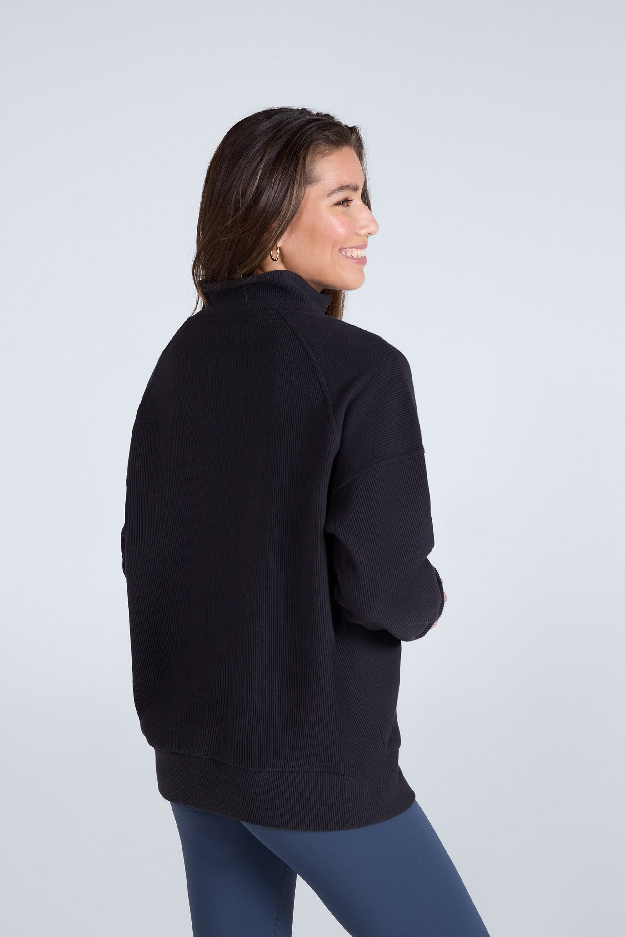 Animal Animal Women's 'Ottoman' Warm Comfortable Soft Casual Half Zip Ribbed Sweatshirt in Black - 3
