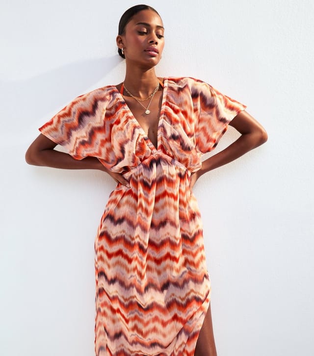 New Look Women's Orange Zig Zag Print Short Sleeve Maxi Dress New Look - 2