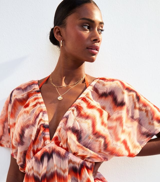 New Look Women's Orange Zig Zag Print Short Sleeve Maxi Dress New Look - 3