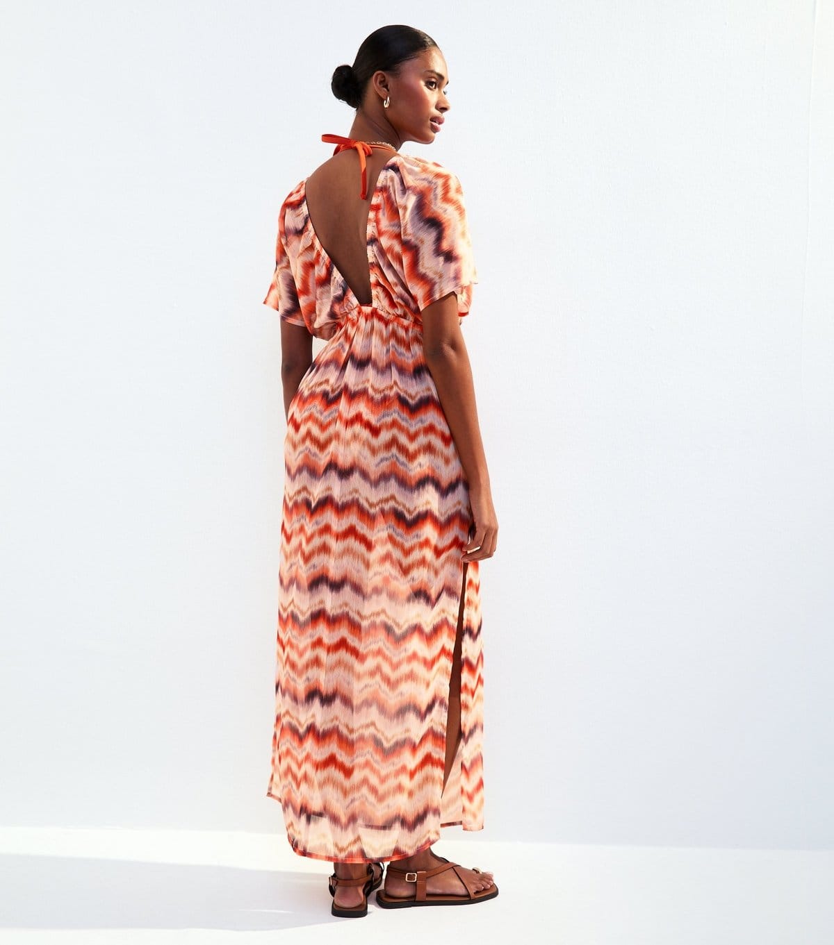 New Look Women's Orange Zig Zag Print Short Sleeve Maxi Dress New Look - 4