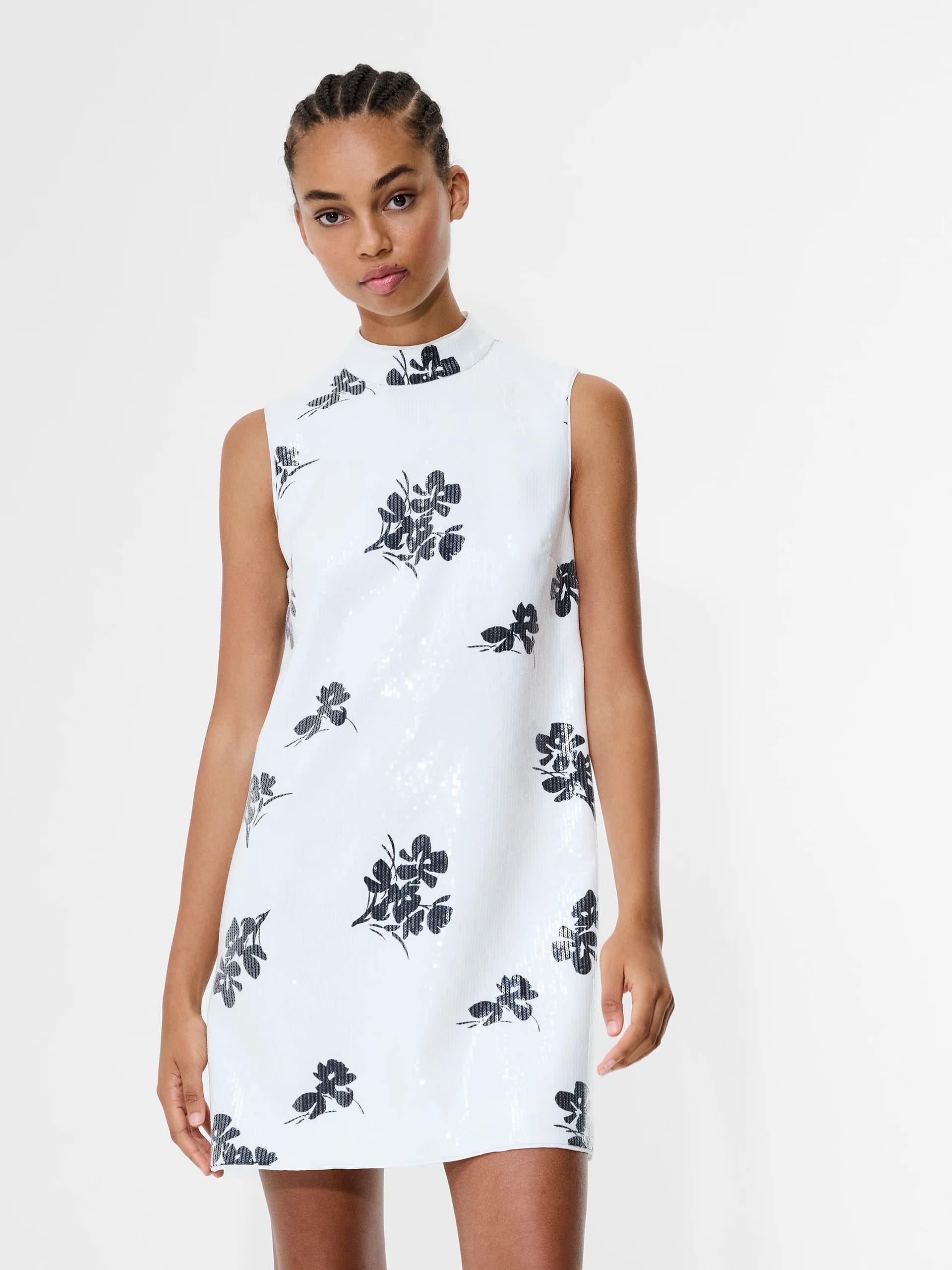 French Connection Madeline Floral Sequin Sleeveless Mini Dress White/Black