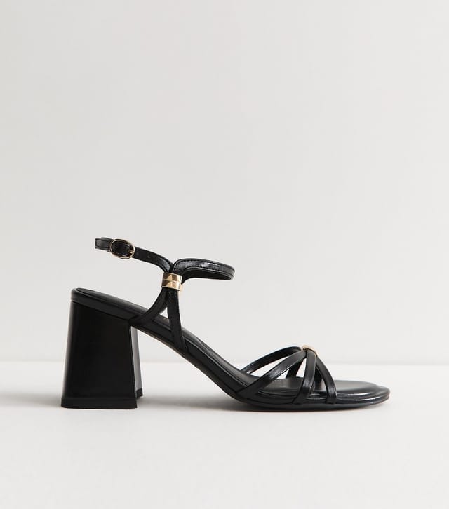 New Look Women's Black Faux Leather Block Heel Sandals Vegan New Look - 2