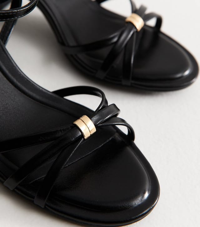 New Look Women's Black Faux Leather Block Heel Sandals Vegan New Look - 3