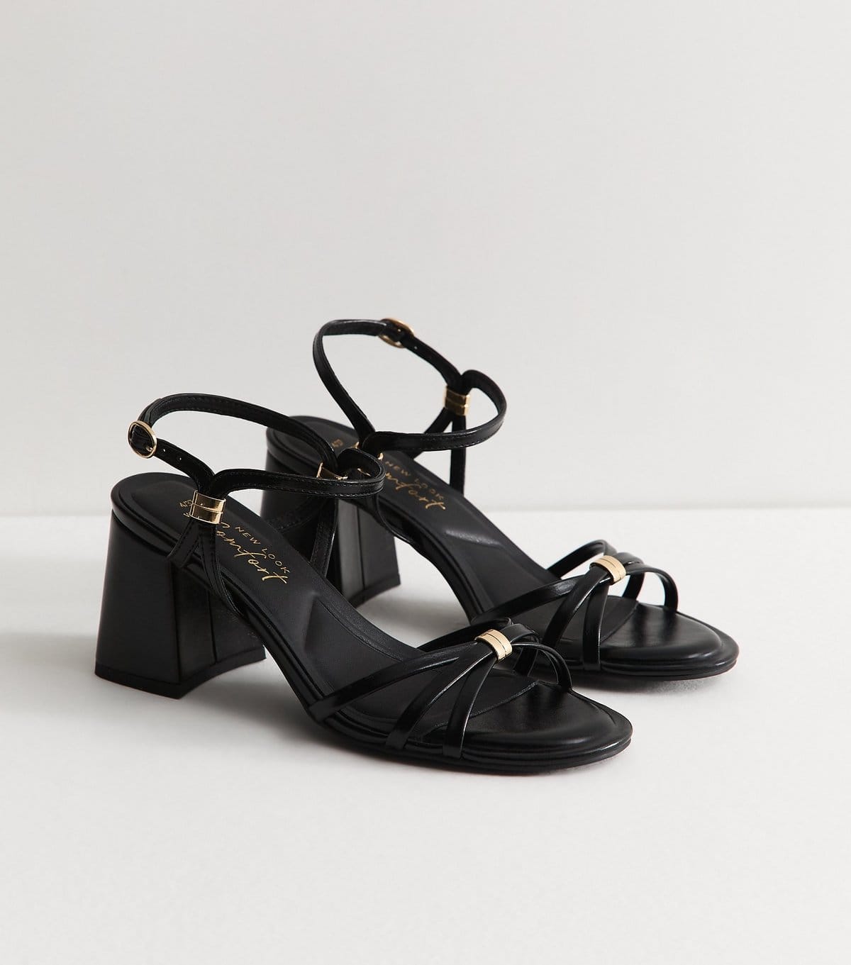 New Look Women's Black Faux Leather Block Heel Sandals Vegan New Look - 4