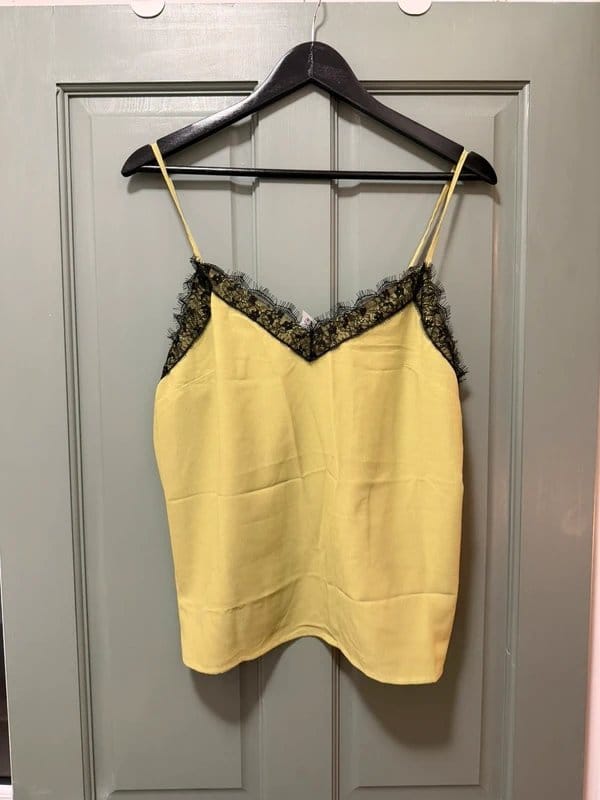 Topshop Yellow Satin Cami with Lace Trim