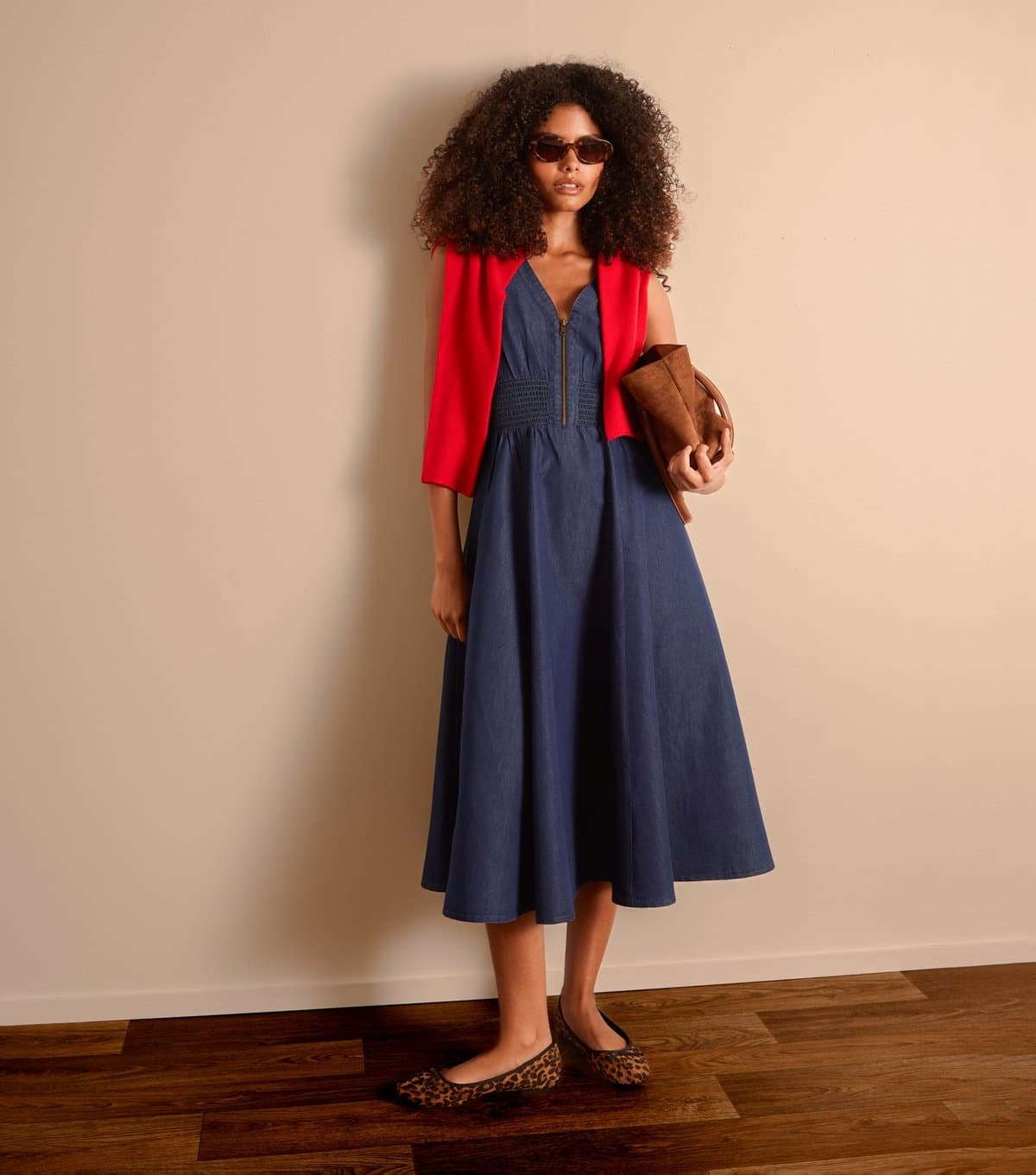 Blue Vanilla Women's Dark Blue Denim Zip Front Midi Dress Blue Vanilla New Look