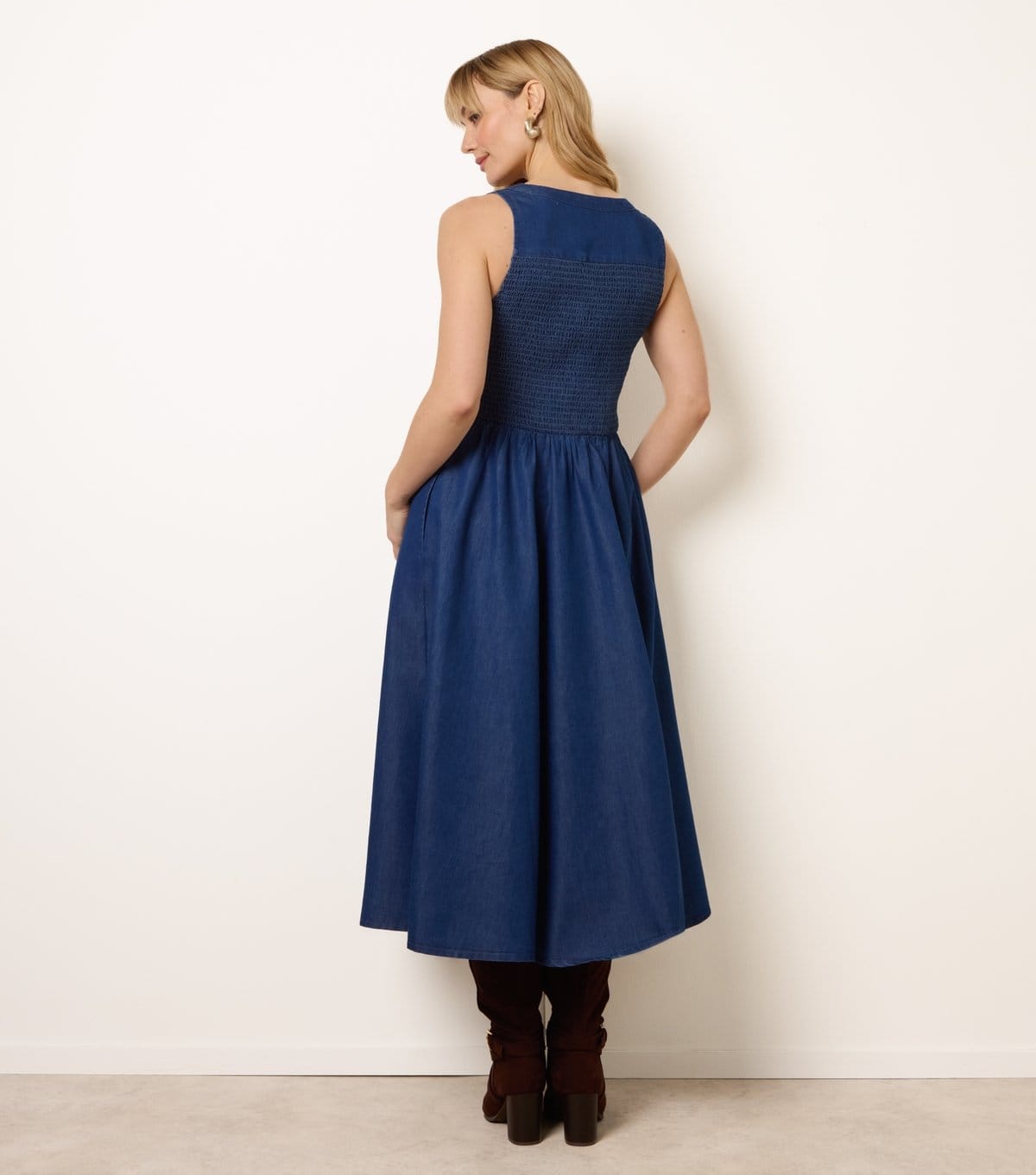 Blue Vanilla Women's Dark Blue Denim Zip Front Midi Dress Blue Vanilla New Look - 4