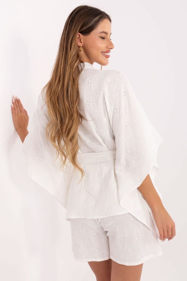 Love Lace Love Lace Women's Muslin Cotton Embroidered Shirt Shorts Set in White - 3