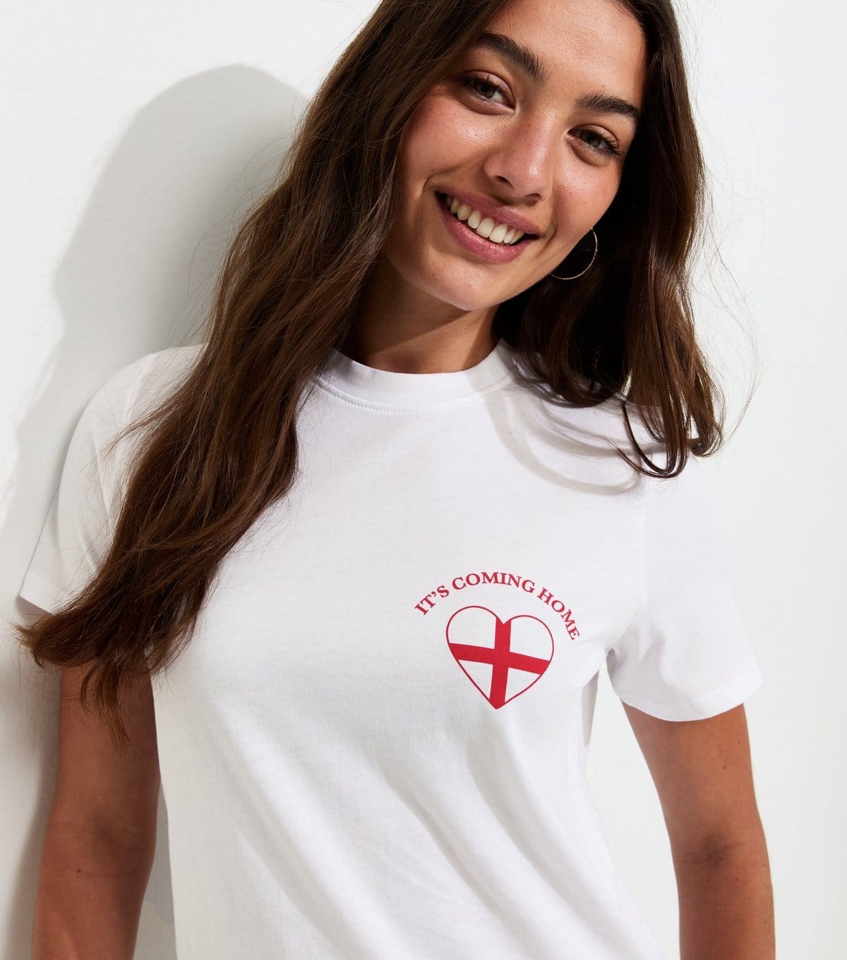New Look White Cotton England Heart Relaxed T-Shirt
