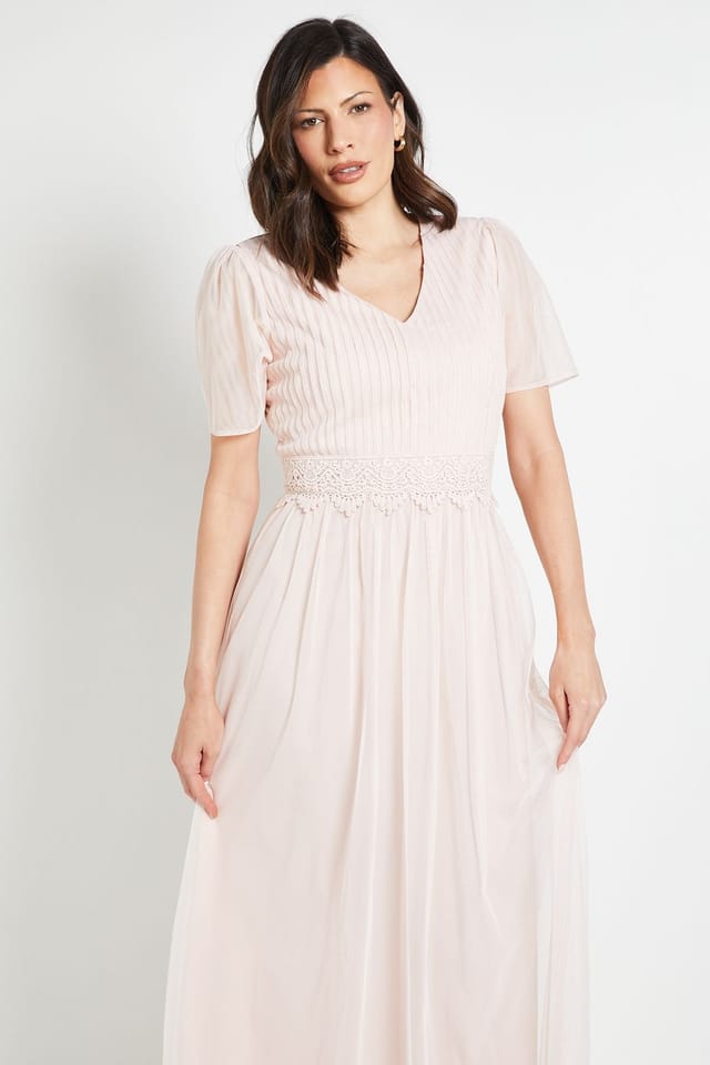 Wallis Wallis Women's Mesh Lace Trim Maxi Dress in Blush - 2