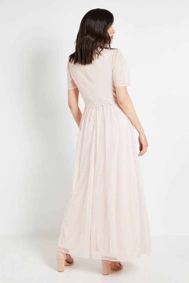 Wallis Wallis Women's Mesh Lace Trim Maxi Dress in Blush - 3