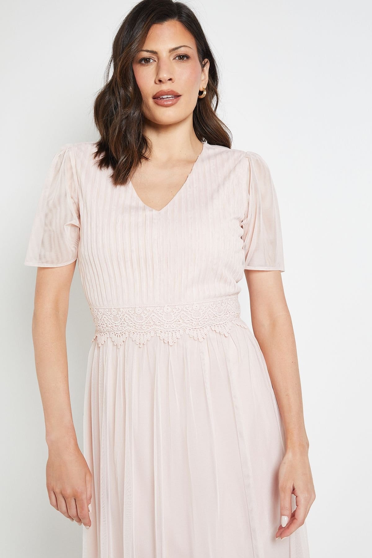 Wallis Wallis Women's Mesh Lace Trim Maxi Dress in Blush - 4