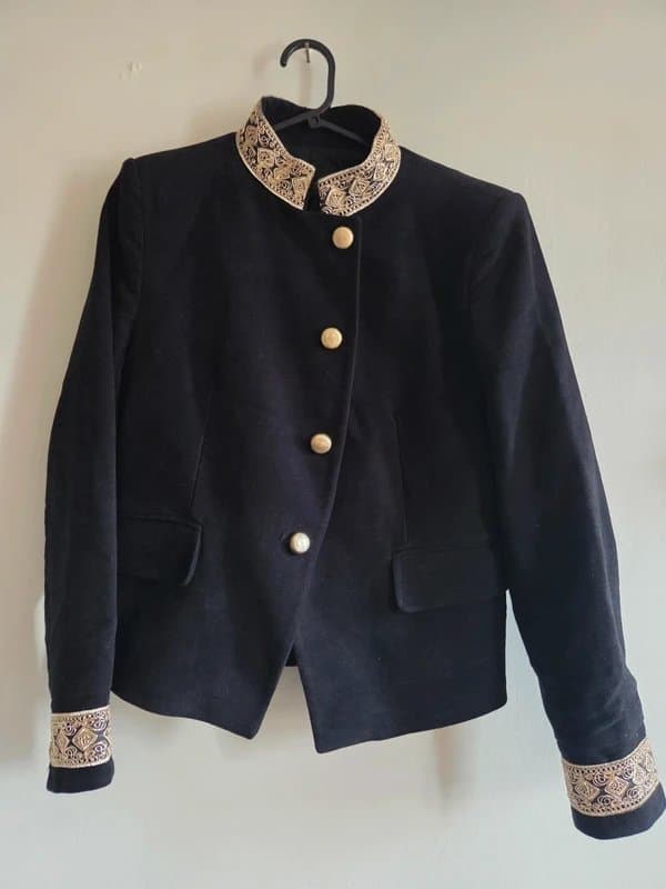 Zara Zara velvet look black jacket with gold detail. Size L. Like new.