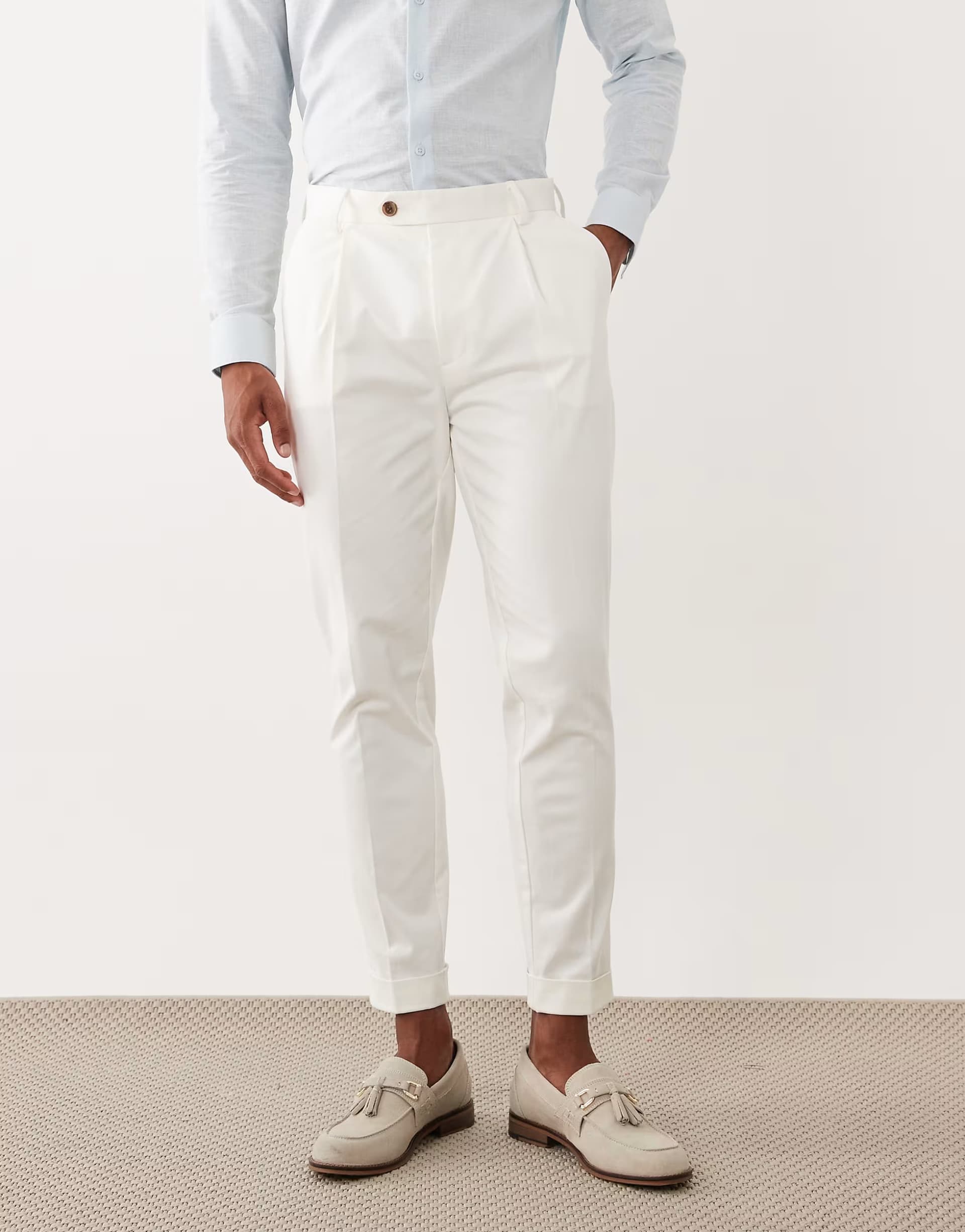 ASOS ASOS Smart Cotton Rich Tapered Chino Trousers in White