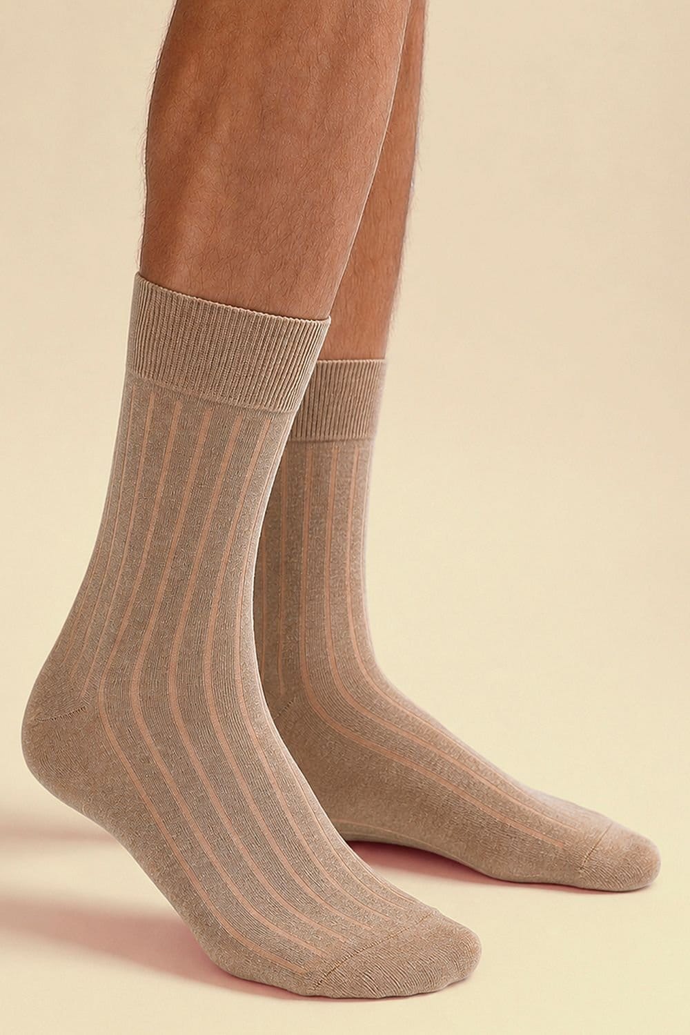 Steven Steven Men's Cotton Camel Wool Socks - Warm Breathable Comfort for Everyday Wear in Beige - 4