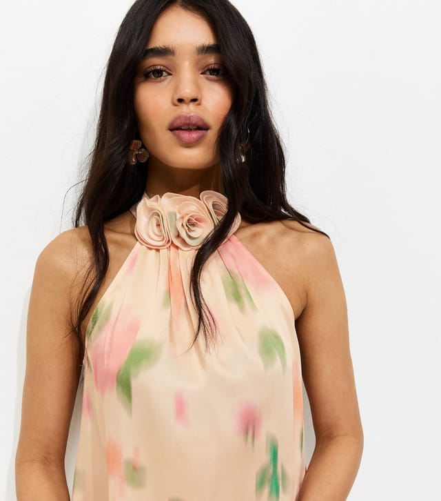 New Look Women's Pink Rose Print Halterneck Mini Dress New Look - 2