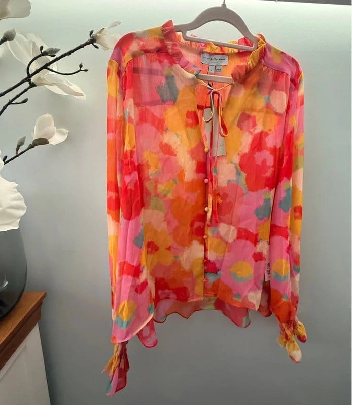 Never Fully Dressed Multicolour Watercolour Print Sheer Blouse