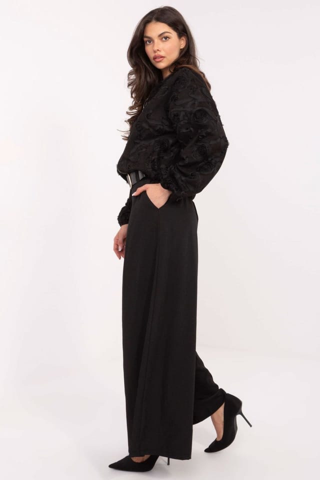 Love Lace Love Lace Women's Elegant High Waist Pleated Palazzo Pants in Black - 2