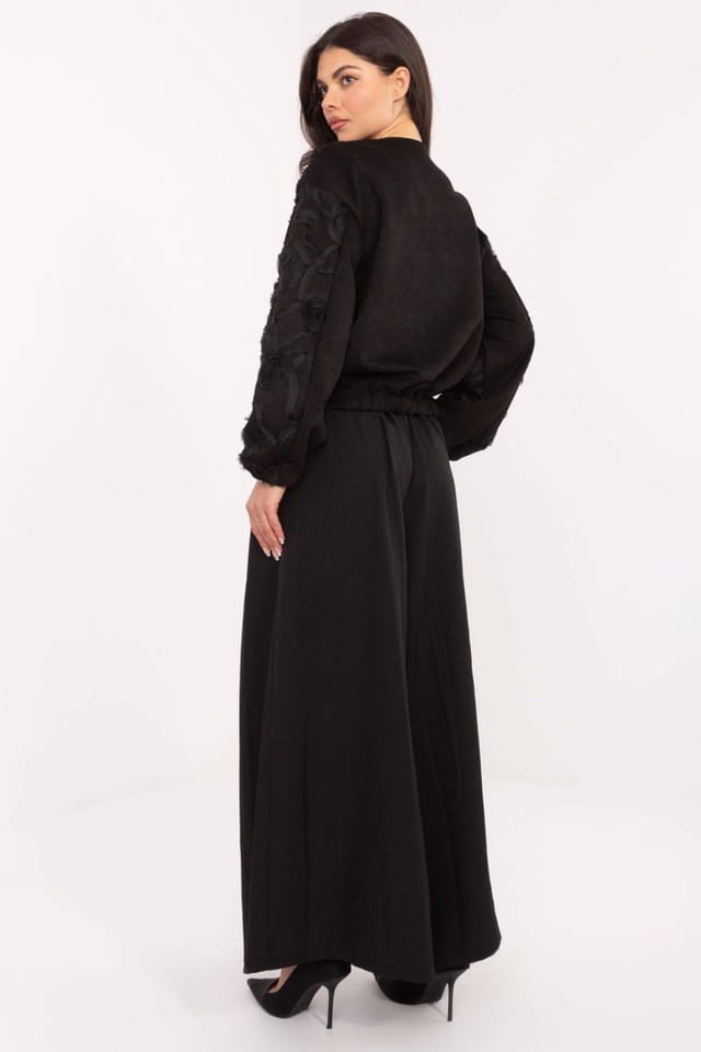 Love Lace Love Lace Women's Elegant High Waist Pleated Palazzo Pants in Black - 3