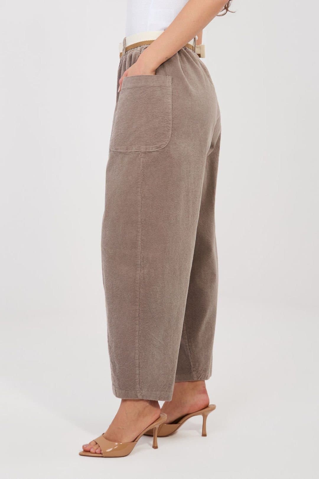 Love Lace Love Lace Women's High Waisted Corduroy Carrot Trousers in Beige