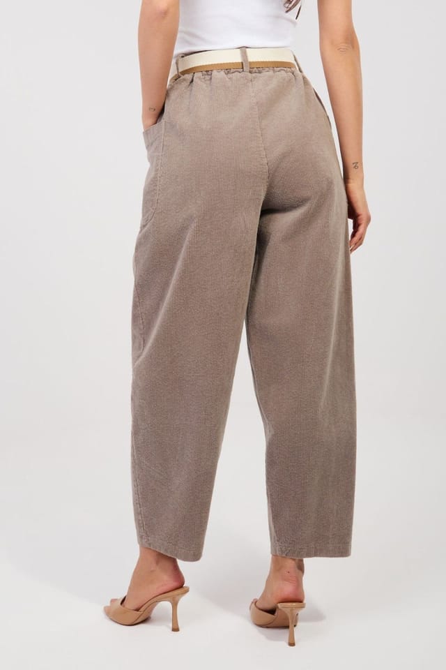 Love Lace Love Lace Women's High Waisted Corduroy Carrot Trousers in Beige - 2