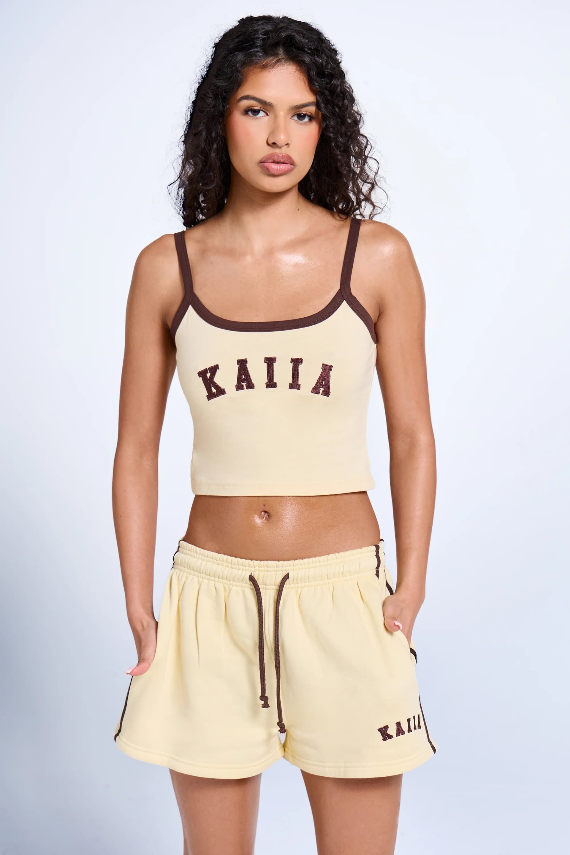 Kaiia Kaiia Contrast Cami Top Butter Yellow & Brown