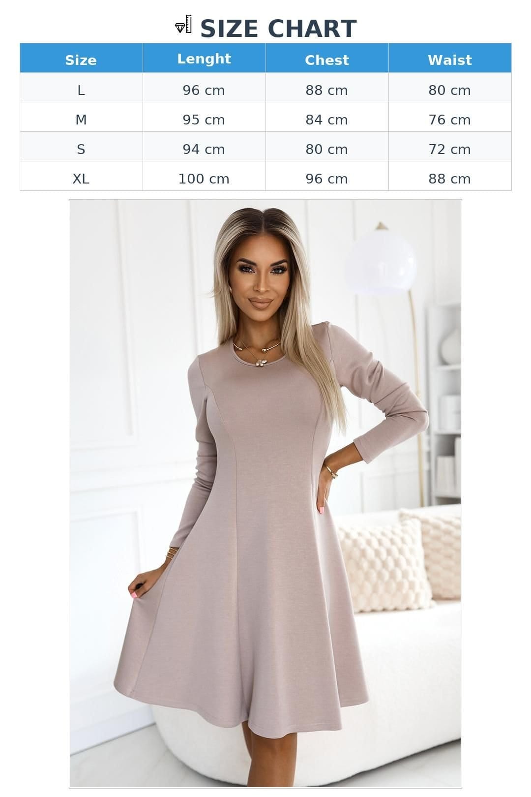Love Lace Love Lace Women's Trapeze Elastic Knee Length Long Sleeve Dress in Taupe - 4