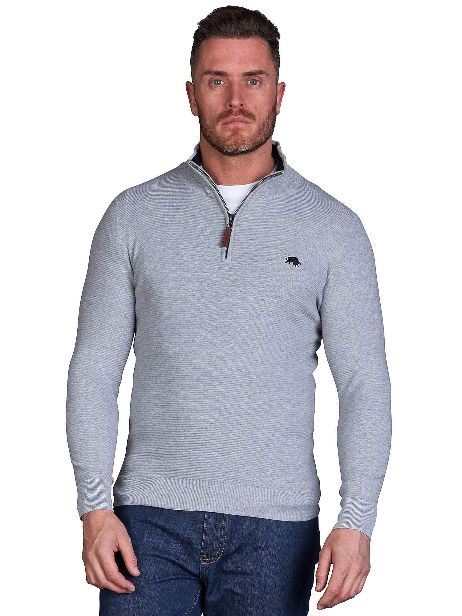 raging bull Raging Bull Men's Classic Ribbed Quarter Zip Knit in Grey - 3