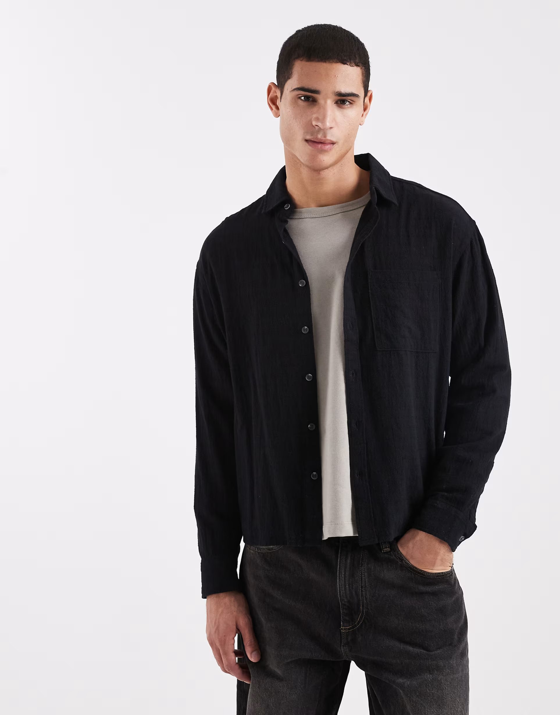 ASOS Cotton On long sleeve shirt in washed black - 1