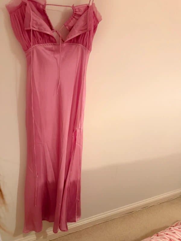 ASOS ASOS Design satin midi dress with ruched chiffon bust detail in pink - size 10