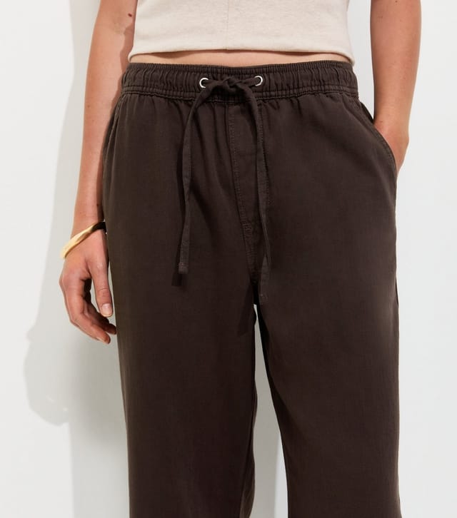 New Look Women's Dark Brown Cotton Twill Drawstring Wide Leg Trousers New Look - 2