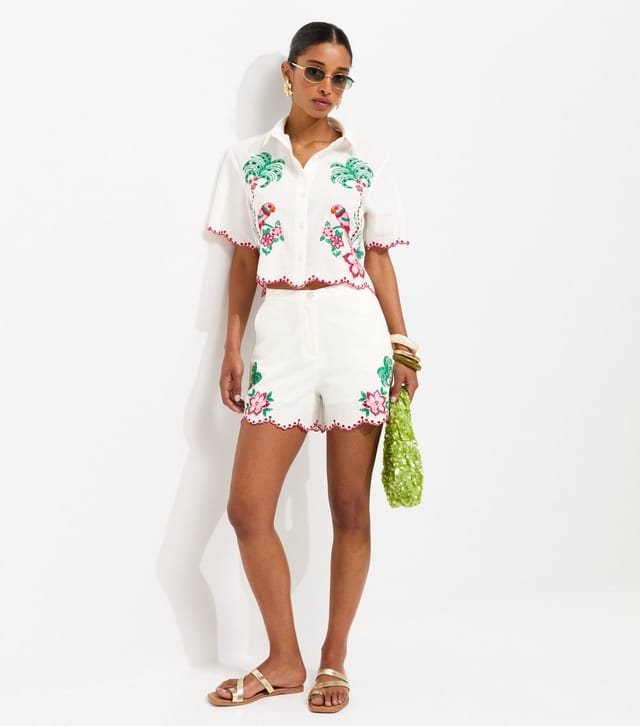 New Look Women's White Tropical Embroidery Shorts New Look - 3
