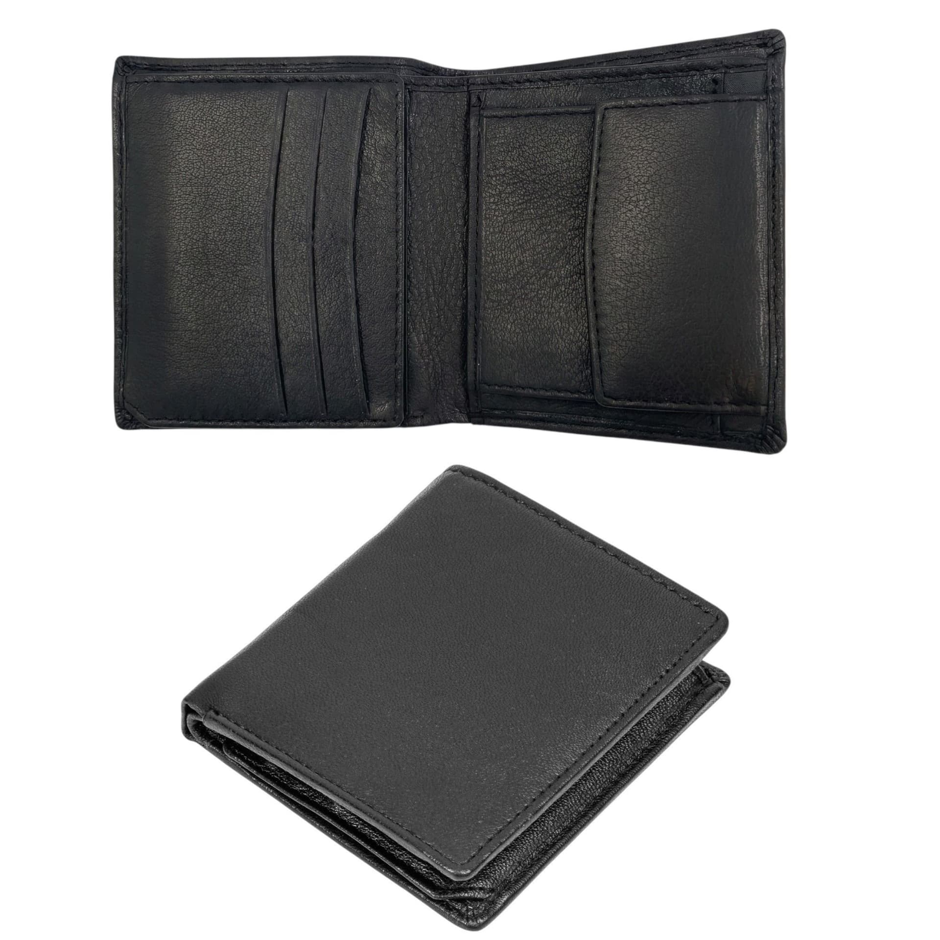 Woodland Leathers Woodland Leathers Men's Men's RFID Leather Wallet with ID Window & Button Coin Pocket in Black