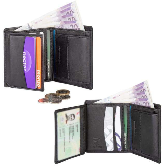 Woodland Leathers Woodland Leathers Men's Men's RFID Leather Wallet with ID Window & Button Coin Pocket in Black - 2