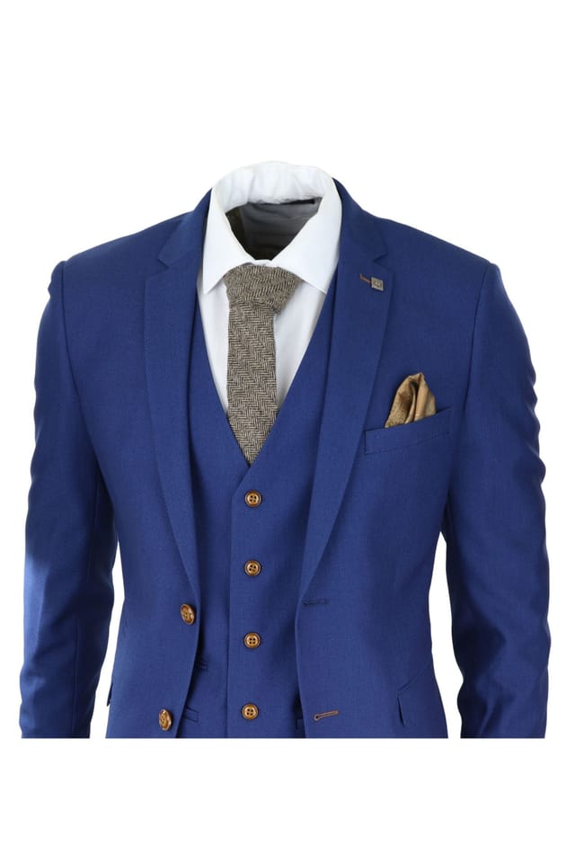 Paul Andrew Paul Andrew Men's Mayfair 3 Piece Grooms Wedding Suit in Blue - 3
